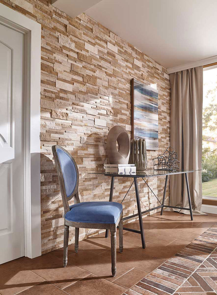 Showcasing the versatile design of CASA BLEND 3D MULTI FINISH 6X24 PANEL TRAVERTINE PANEL with a MULTI FINISH finish, creating a relaxed atmosphere with its serene presence.