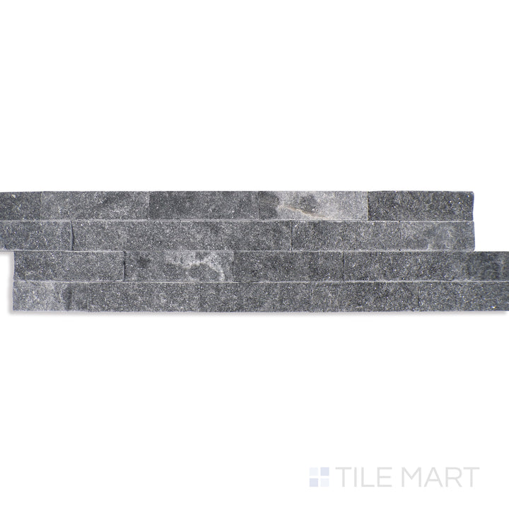 Angled shot of COSMIC BLACK SPLIT FACE 6X24 PANEL MARBLE PANEL with a SPLITFACE finish, revealing the depth of the product with a skewed visual perspective.