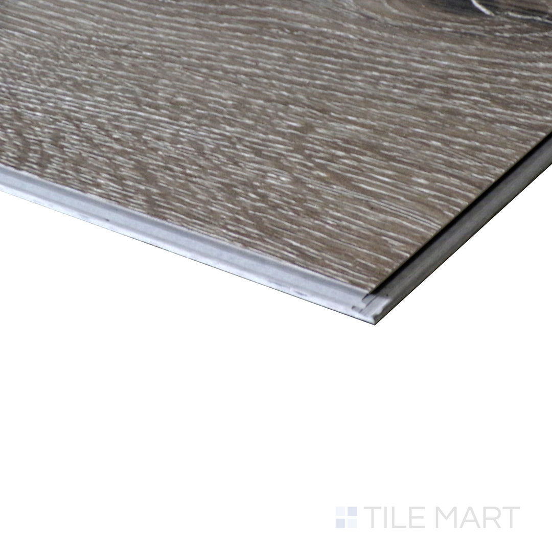 Corner shot of CYRUS LUDLOW 7x48 VINYL TILE with a LOW GLOSS finish, revealing the intricate edge detailing and thickness from a corner viewpoint.