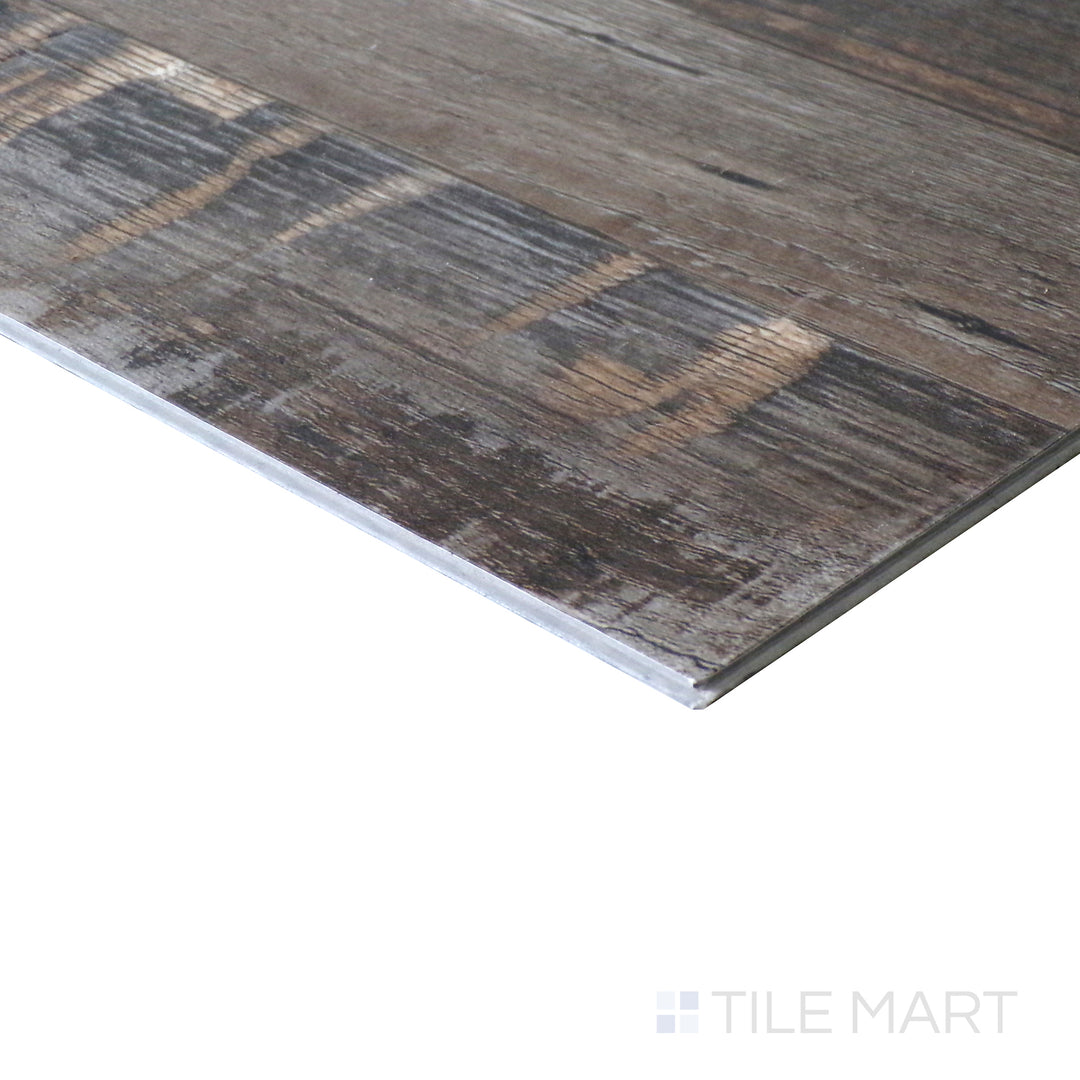 Corner shot of XL CYRUS BEMBRIDGE 9x60 VINYL TILE with a LOW GLOSS finish, capturing the thickness and material depth from an angled corner perspective.