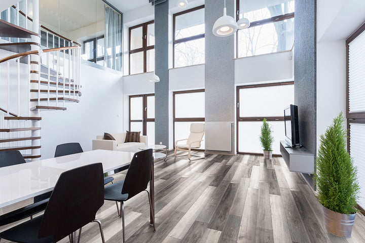 Presenting the stylish aesthetic of XL CYRUS DRAVEN 9x60 VINYL TILE with a LOW GLOSS finish, creating a relaxed atmosphere with its serene presence.