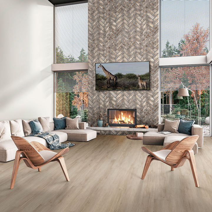 A soft and inviting wood aesthetic, Cyrus Sandino 9X60 Low Gloss Luxury Plank Vinyl showcases warm honey tones with lifelike grain details.