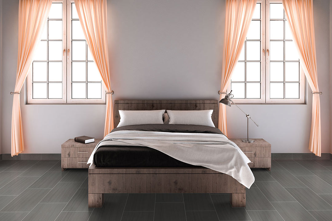 Deep graphite tones with a smooth matte finish provide a bold, modern look that enhances the space with a sleek, sophisticated feel.