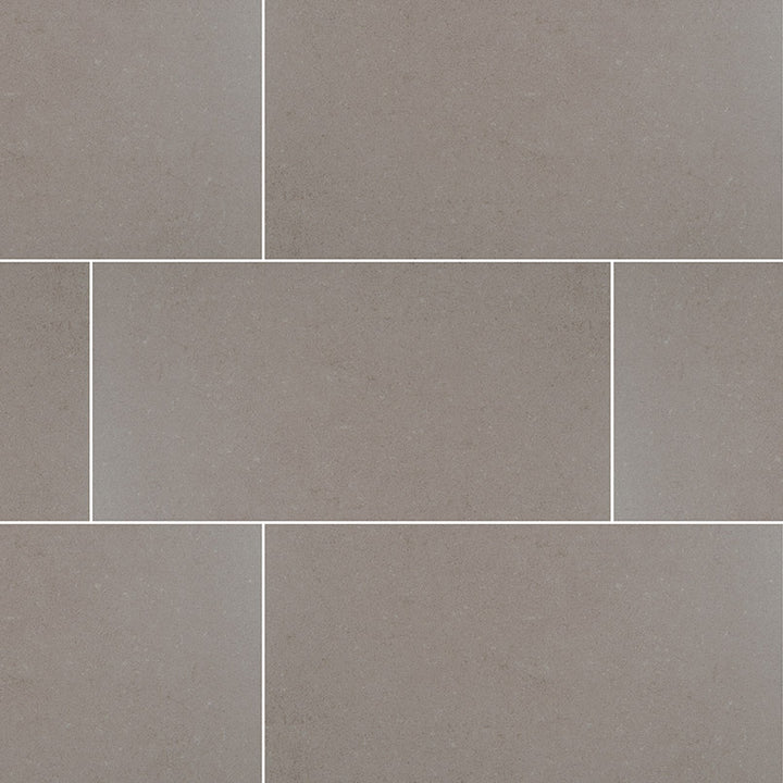 Top-down view of DIMENSIONS GRIS 12X24 PORCELAIN TILE in MATTE finish, featuring the surface texture and natural color blend.