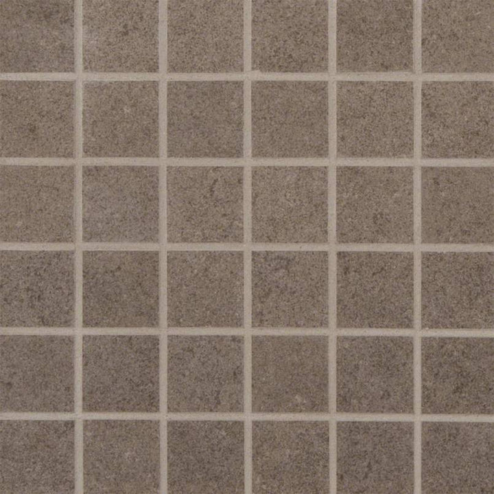 Top-down view of DIMENSIONS CONCRETE 2X2 MOSAIC PORCELAIN MOSAIC in MATTE finish, highlighting the texture and detailed color patterns.