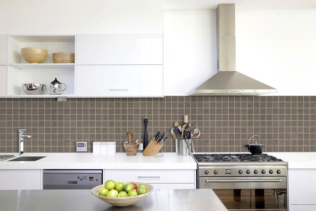 Presenting the stylish aesthetic of DIMENSIONS CONCRETE 2X2 MOSAIC PORCELAIN MOSAIC with a MATTE finish, creating a relaxed atmosphere with its serene presence.