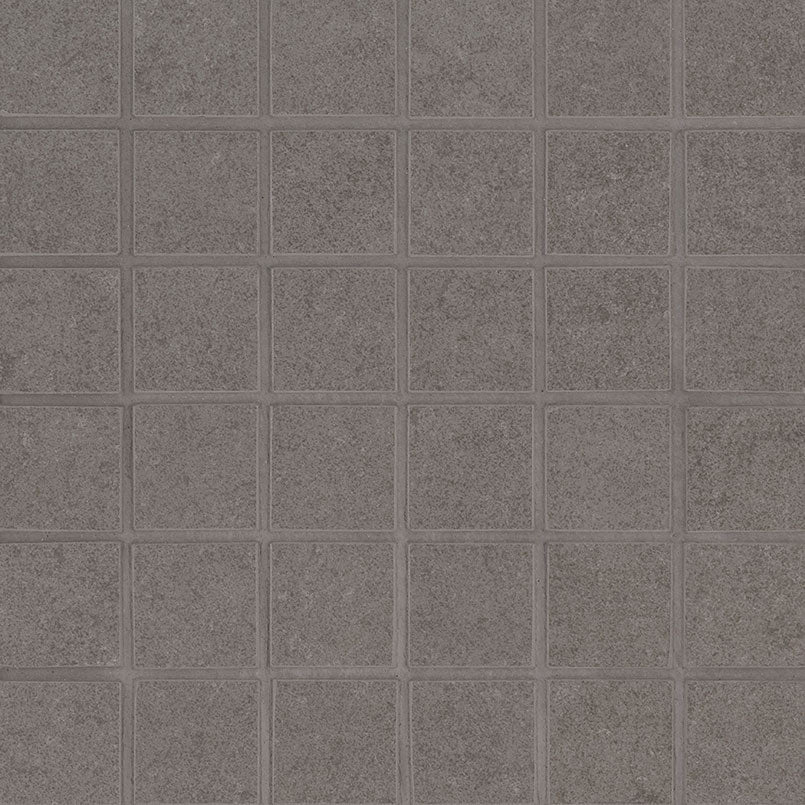 Top-down view of DIMENSIONS GRIS 2X2 MOSAIC PORCELAIN MOSAIC in MATTE finish, emphasizing the material's pattern and finish quality.