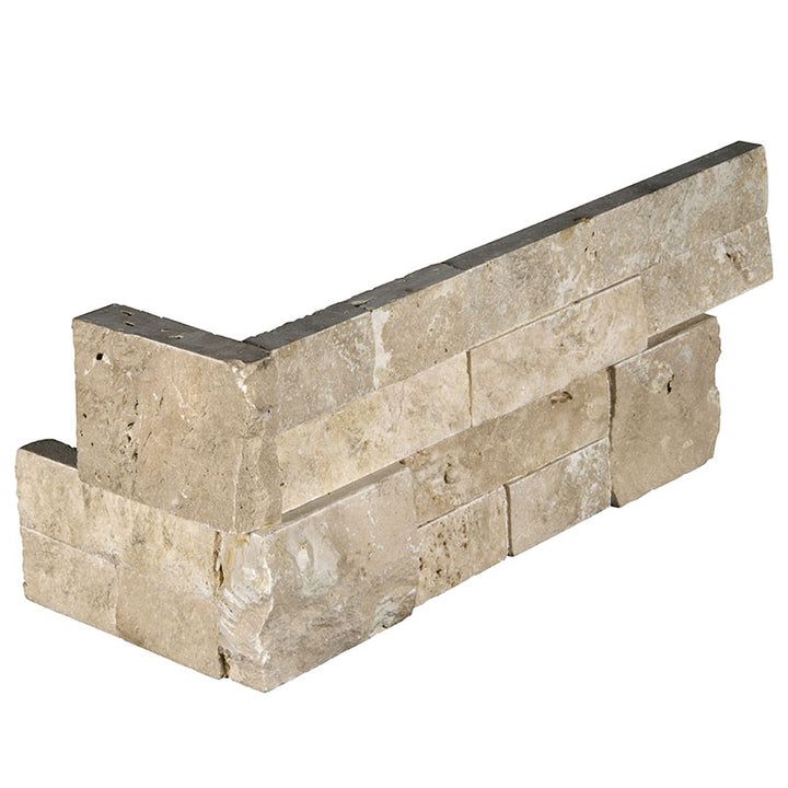 Rockmount Travertine Ledger Corner 6X12 Cream Splitface