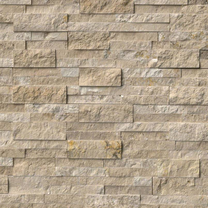 Rockmount Travertine Stacked Stone Panel 6X24 Cream Splitface