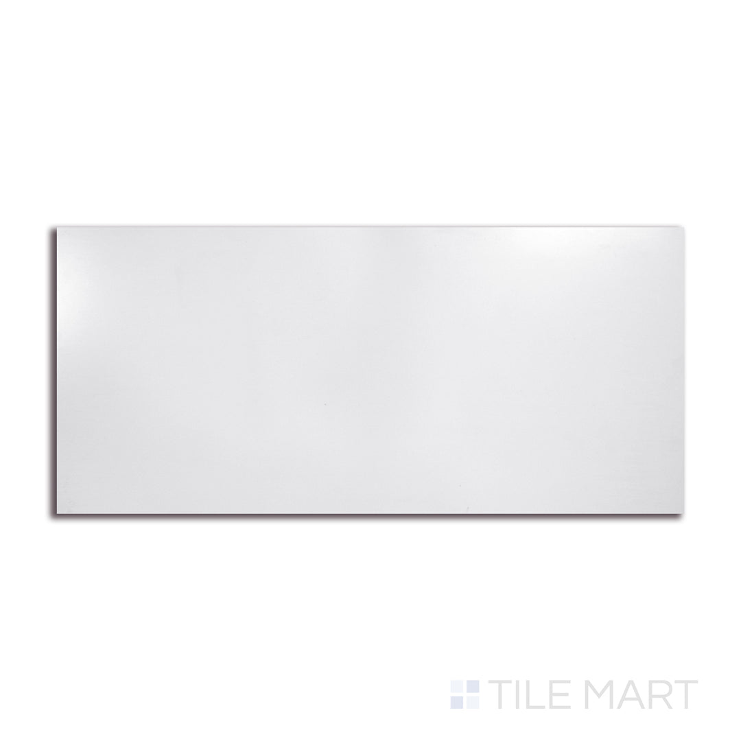 Angled shot of DOMINO WHITE 12X24 MATTE PORCELAIN TILE with a MATTE finish, revealing the depth of the product with a skewed visual perspective.