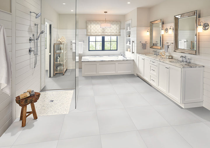 A clean white surface with a matte texture offers a refined and contemporary appeal, blending effortlessly into any space.