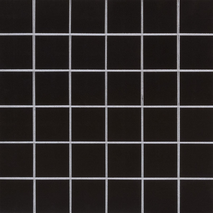 Top-down view of BLACK 2X2 GLOSSY in PORCELAIN MOSAIC with a GLOSSY finish, displaying the unique finish and depth of BLACK color.