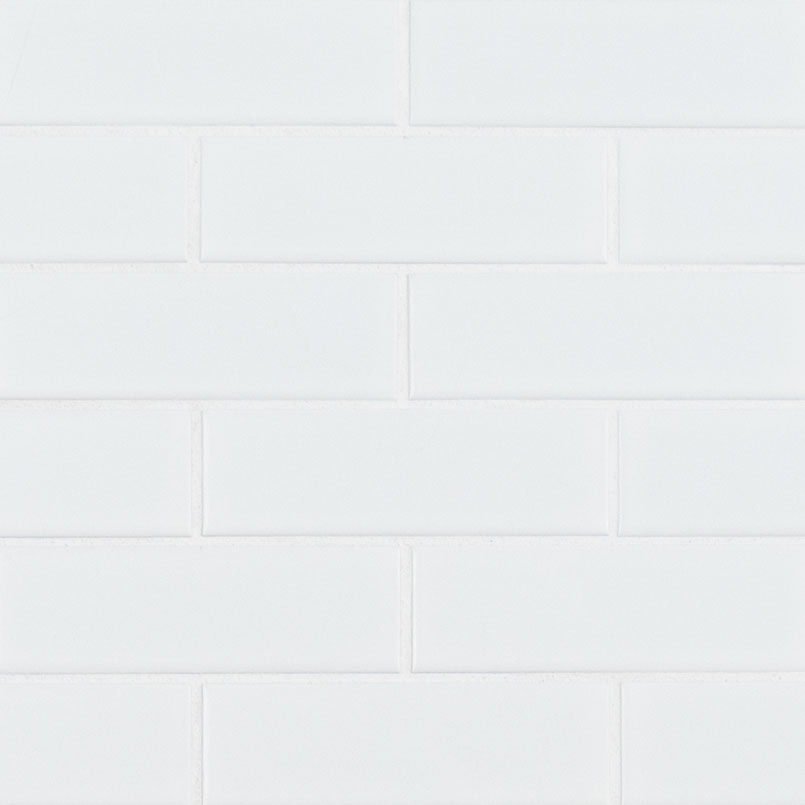 Top-down view of WHITE MATTE BRICK 6MM in PORCELAIN MOSAIC with a MATTE finish, revealing the subtle texture and color tones.
