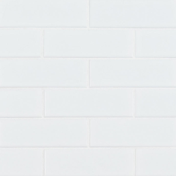 Top-down view of WHITE MATTE BRICK 6MM in PORCELAIN MOSAIC with a MATTE finish, revealing the subtle texture and color tones.