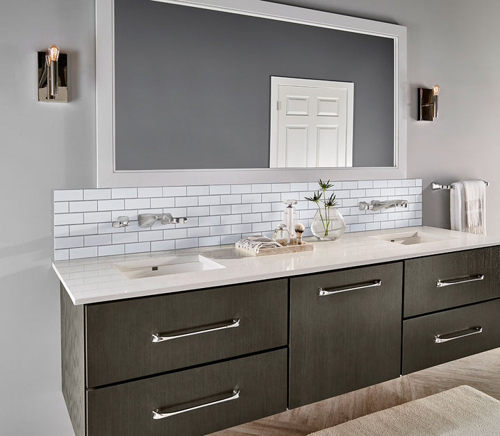 Highlighting the elegance of WHITE MATTE BRICK 6MM PORCELAIN MOSAIC with a MATTE finish, providing a durable yet stylish look to the interior.