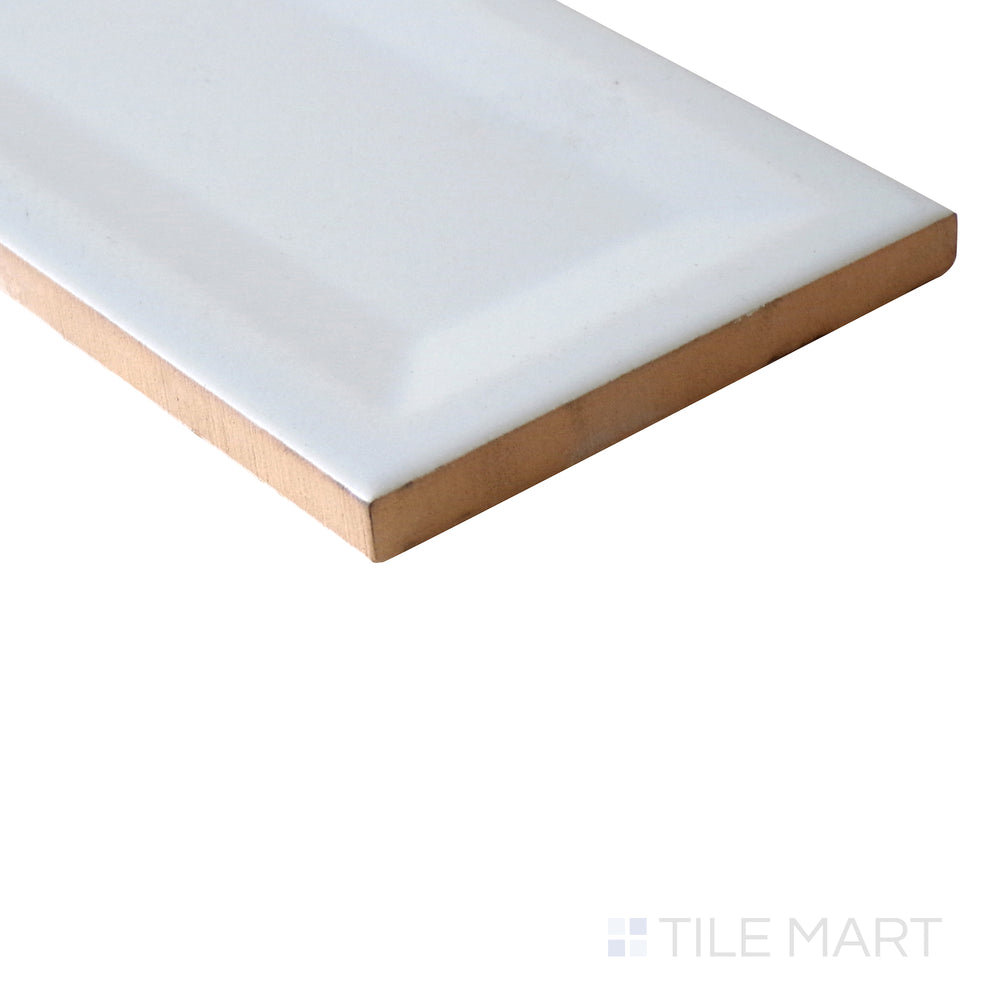 Angled shot of GRAY GLOSSY 3X6 INVERTED BEVELED PORCELAIN TILE with a GLOSSY finish, displaying the fine craftsmanship and layered design from a different angle.