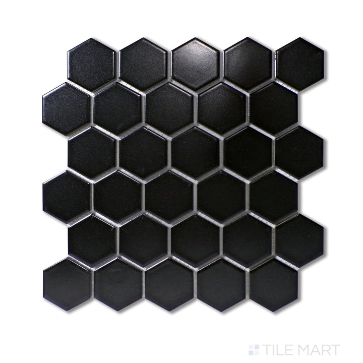 Domino 2" Hexagon Porcelain Mosaic 12X12 Black Matte