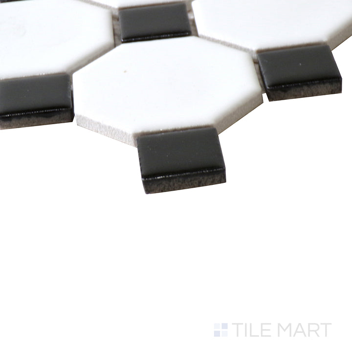 Domino Octagon Porcelain Mosaic 12X12 Black & White Glossy