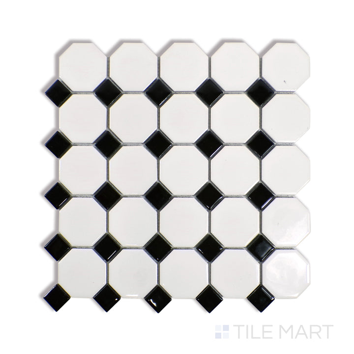 Domino Octagon Porcelain Mosaic 12X12 Black & White Glossy