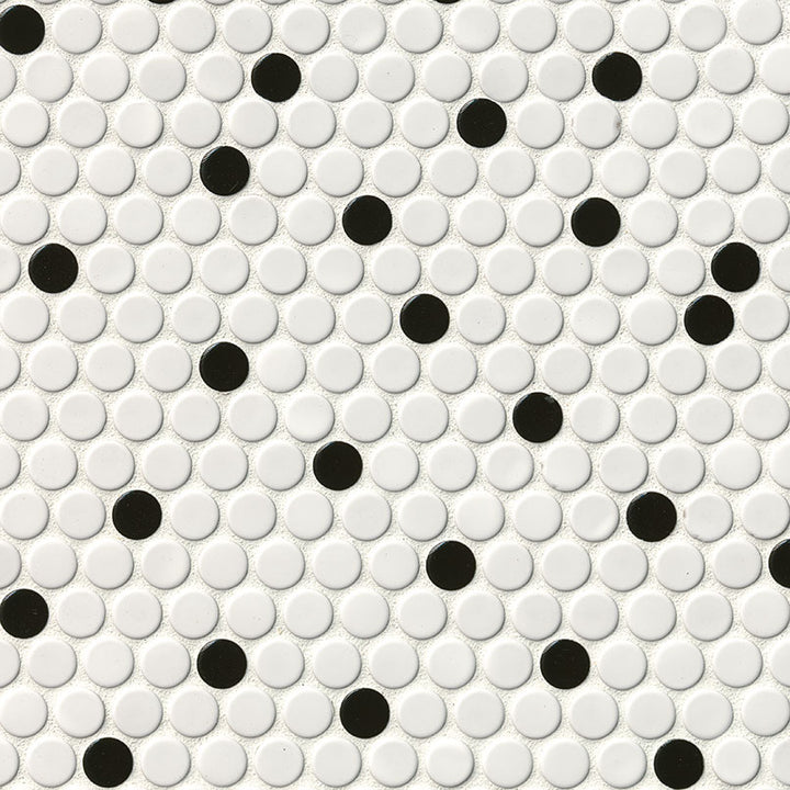 Domino Penny Round Porcelain Mosaic 12X12 Black & White Glossy