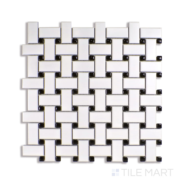 Domino Basketweave Porcelain Mosaic 12X12 Black & White Matte