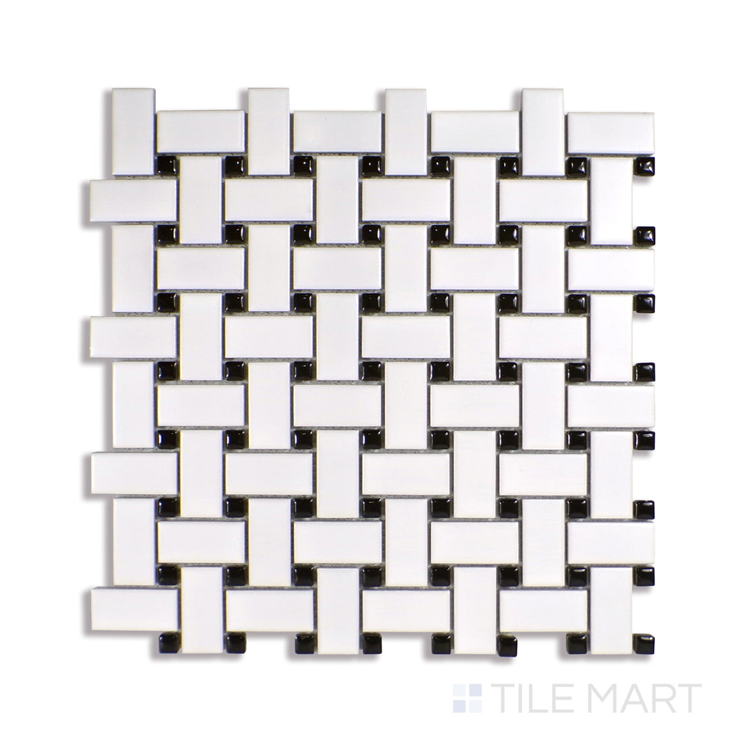 Domino Basketweave Porcelain Mosaic 12X12 Black & White Matte