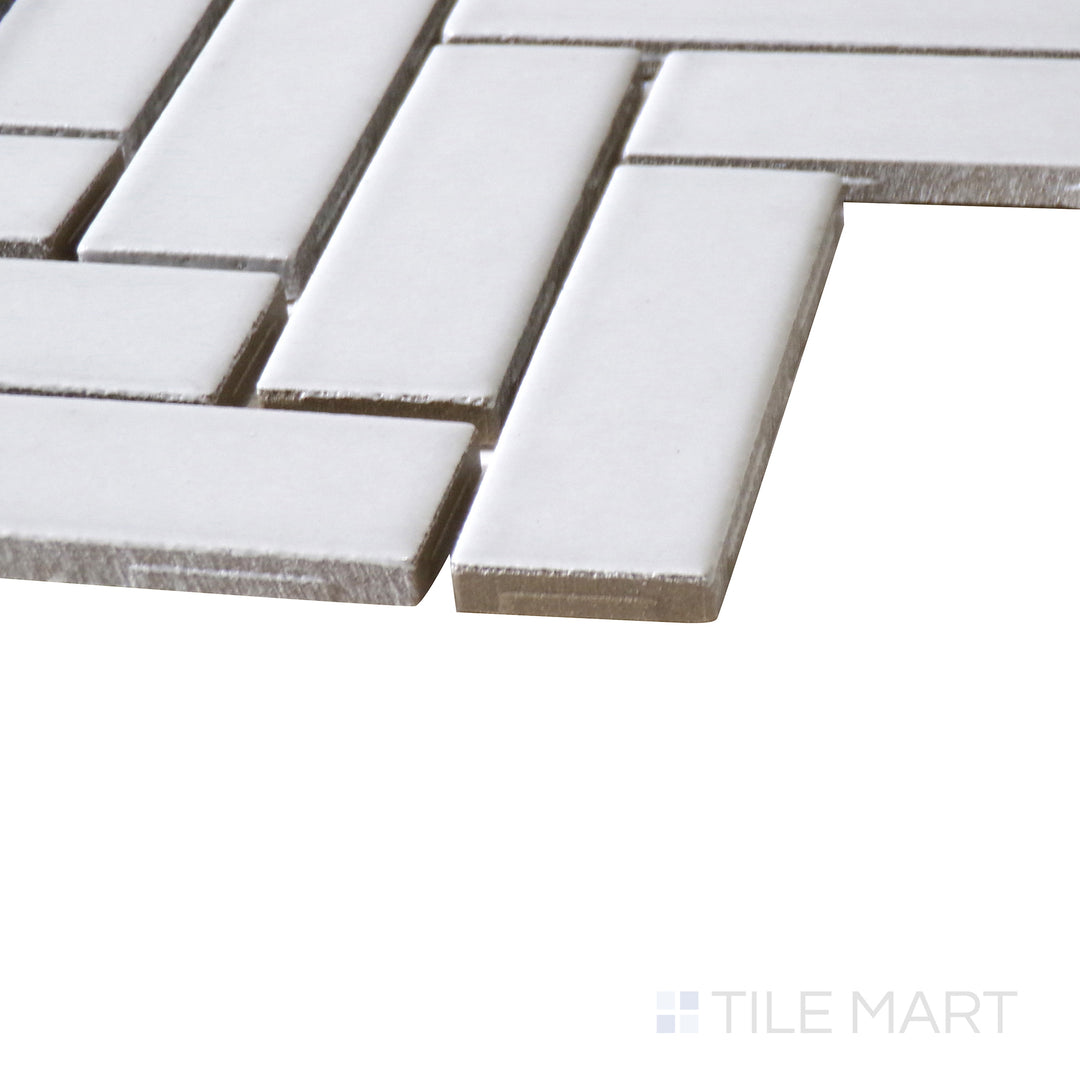 Domino Herringbone Porcelain Mosaic Gray Glossy