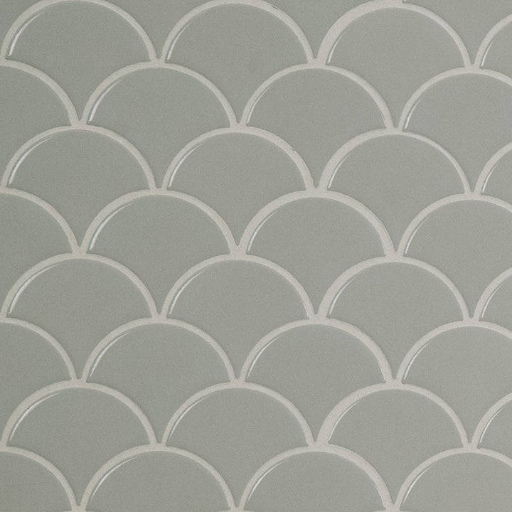 Domino Scallop Porcelain Mosaic Gray Glossy