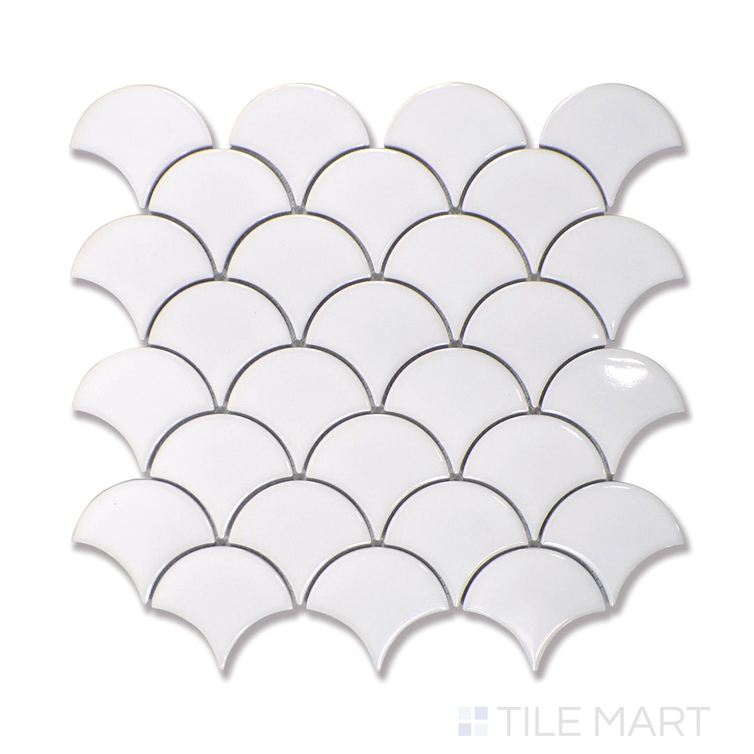 Domino Scallop Porcelain Mosaic Gray Glossy