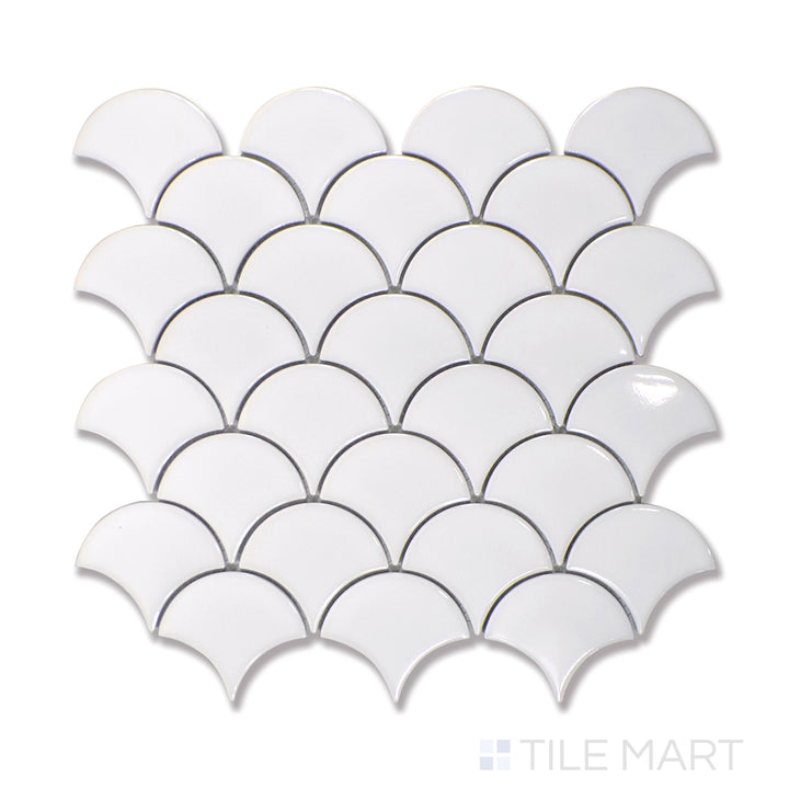 Domino Scallop Porcelain Mosaic Misc. Gray Glossy