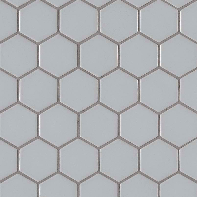 Top-down view of GRAY MATTE 2" HEX 6MM in PORCELAIN MOSAIC with a MATTE finish, revealing the subtle texture and color tones.