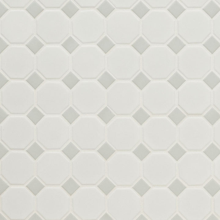 Domino 2" Octagon Porcelain Mosaic Pattern Gray & White Matte