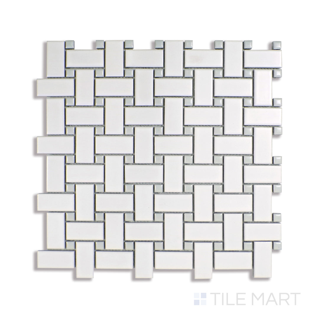 Domino Basketweave Porcelain Mosaic Pattern Gray & White Matte