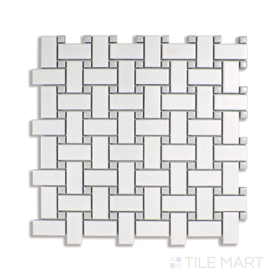 Domino Basketweave Porcelain Mosaic Pattern Gray & White Matte