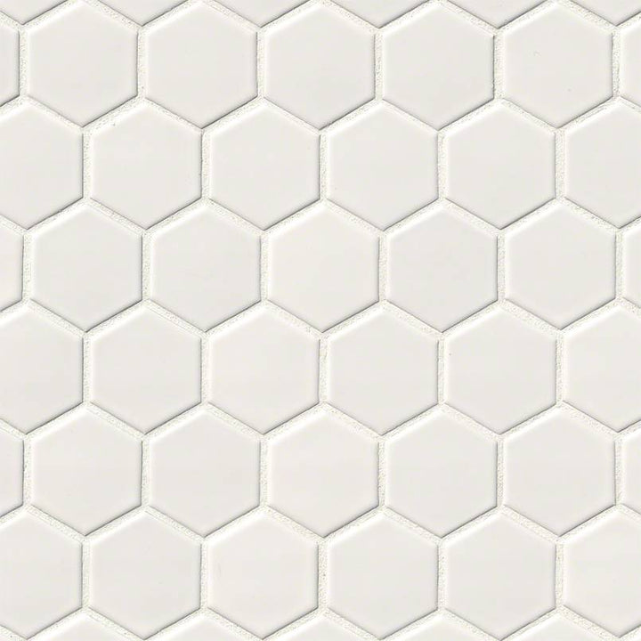 Domino 2" Hexagon Porcelain Mosaic White Glossy