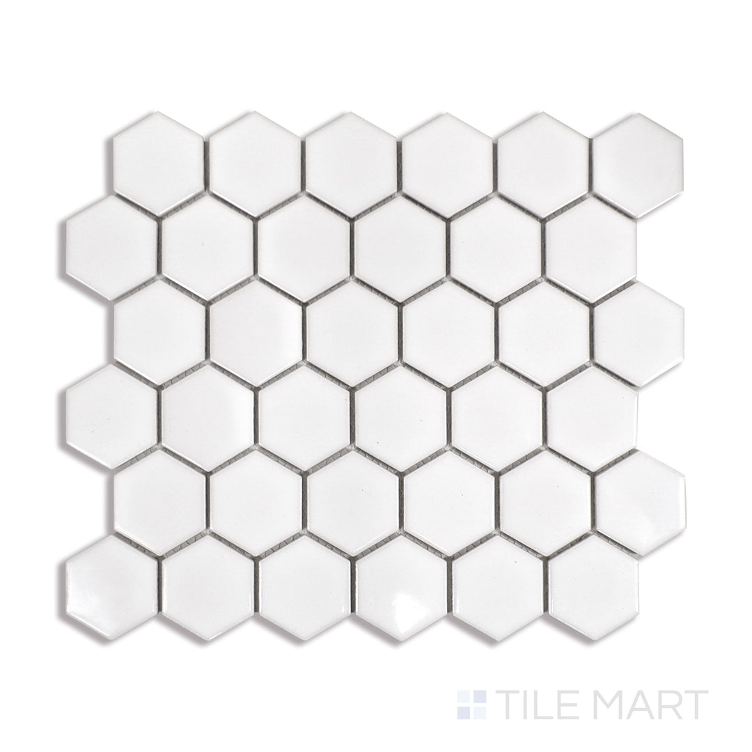 Domino 2" Hexagon Porcelain Mosaic White Glossy