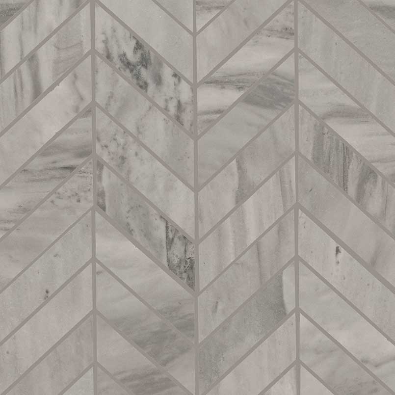 Top-down view of EDEN BARDIGLIO CHEVRON 12X15 MOSAIC in PORCELAIN MOSAIC with a MATTE finish, featuring the BARDIGLIO shades and surface characteristics.