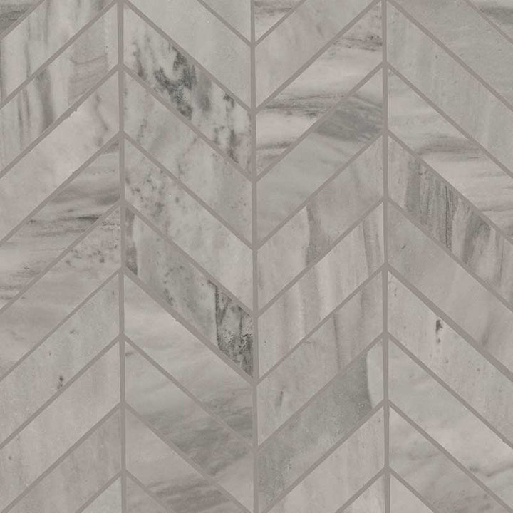 Top-down view of EDEN BARDIGLIO CHEVRON 12X15 MOSAIC in PORCELAIN MOSAIC with a MATTE finish, featuring the BARDIGLIO shades and surface characteristics.