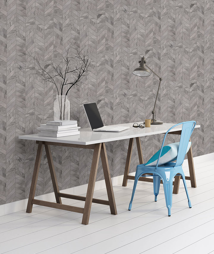 Showcasing the versatile design of EDEN BARDIGLIO CHEVRON 12X15 MOSAIC PORCELAIN MOSAIC with a MATTE finish, providing a durable yet stylish look to the interior.