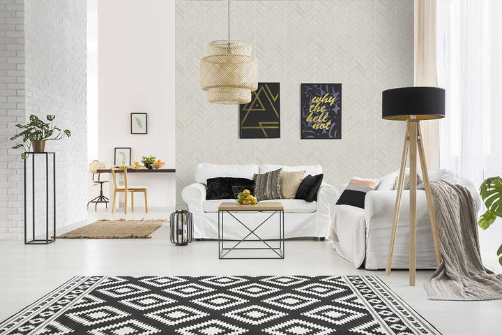 Displaying the refined texture of EDEN DOLOMITE CHEVRON 12X15 MOSAIC PORCELAIN MOSAIC with a MATTE finish, blending effortlessly with the surrounding modern elements.