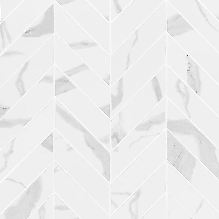 Top-down view of EDEN STATUARY CHEVRON 12X15 MOSAIC in PORCELAIN MOSAIC with a MATTE finish, revealing the subtle texture and color tones.