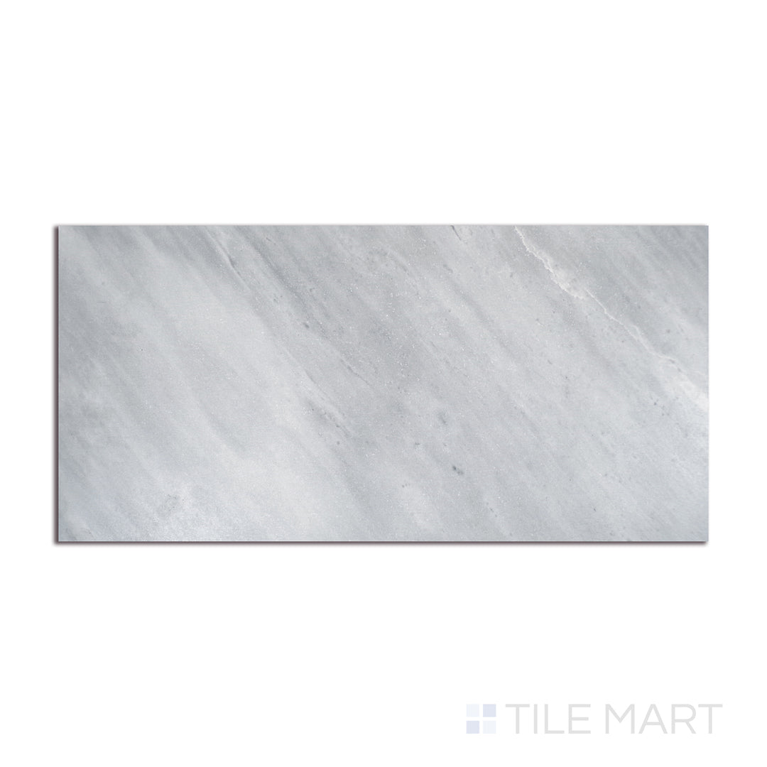 Angled shot of EDEN BARDIGLIO 12X24 MATTE PORCELAIN TILE with a MATTE finish, showing the sleek surface and dimensionality from a slanted view.