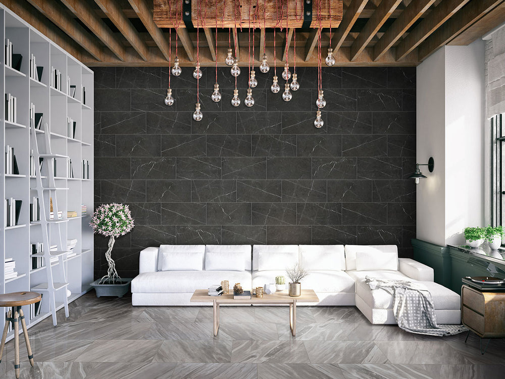 Presenting the stylish aesthetic of EDEN BARDIGLIO 12X24 MATTE PORCELAIN TILE with a MATTE finish, providing a durable yet stylish look to the interior.