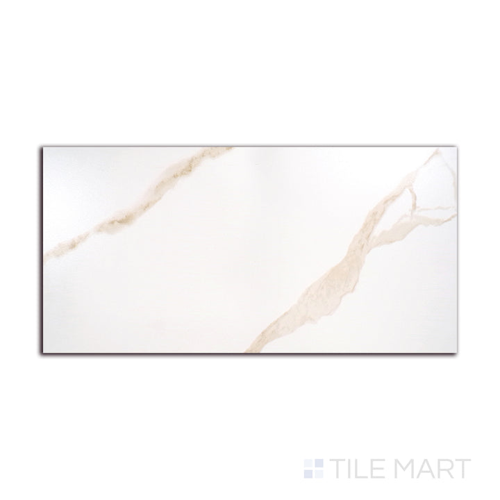 Angled shot of EDEN CALACATTA 12X24 MATTE PORCELAIN TILE with a MATTE finish, providing a sharp, angled view to emphasize the product's texture and quality.