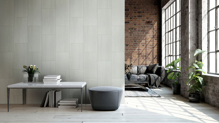 Presenting the stylish aesthetic of EDEN DOLOMITE 12X24 MATTE PORCELAIN TILE with a MATTE finish, adding a touch of warmth and texture to the space.