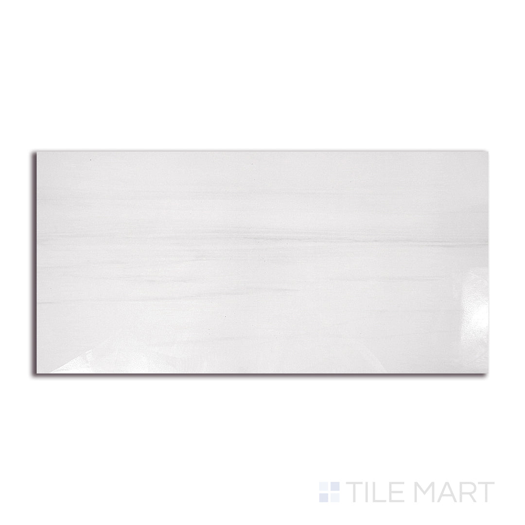 Angled shot of EDEN DOLOMITE 12X24 POLISHED PORCELAIN TILE with a POLISHED finish, demonstrating the material's surface and texture with a diagonal shot.