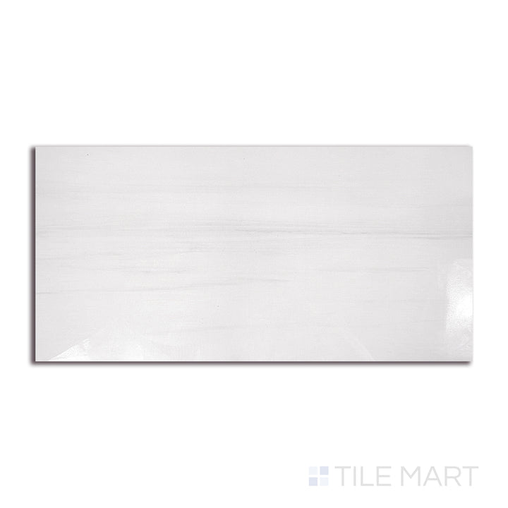 Angled shot of EDEN DOLOMITE 12X24 POLISHED PORCELAIN TILE with a POLISHED finish, demonstrating the material's surface and texture with a diagonal shot.