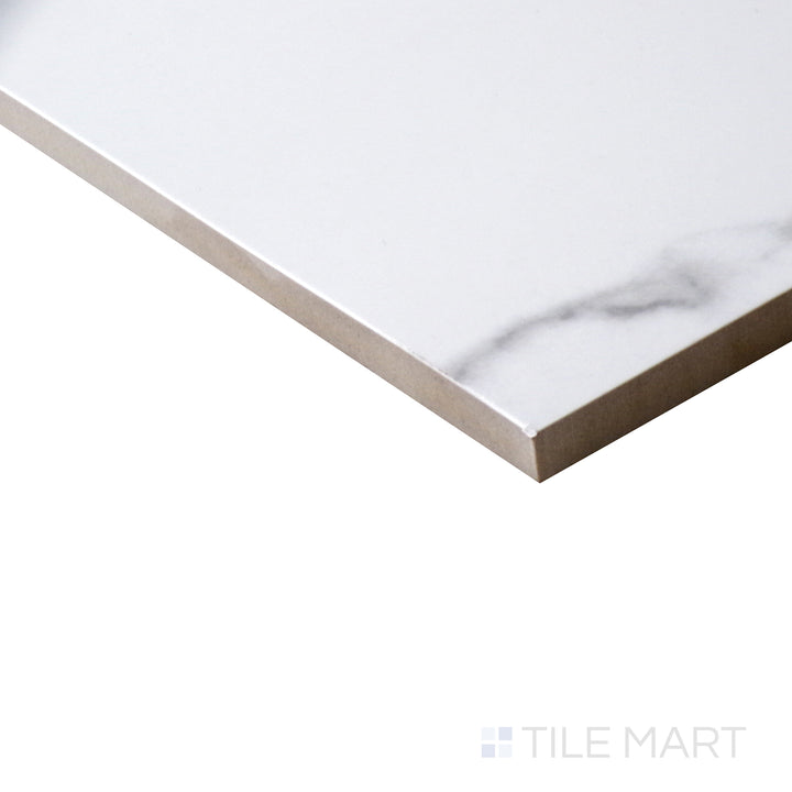 Corner shot of EDEN STATUARY 12X24 MATTE PORCELAIN TILE with a MATTE finish, revealing the intricate edge detailing and thickness from a corner viewpoint.