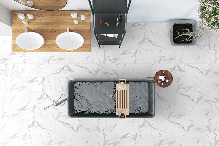 Bringing focus to the sophisticated look of EDEN STATUARY 12X24 MATTE PORCELAIN TILE with a MATTE finish, adding a touch of warmth and texture to the space.