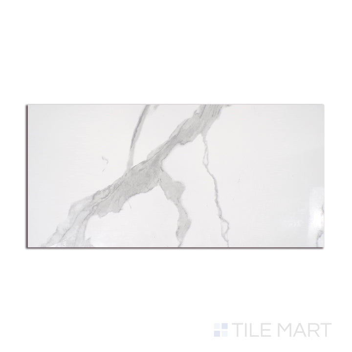 Angled shot of EDEN STATUARY 12X24 POLISHED PORCELAIN TILE with a POLISHED finish, providing a sharp, angled view to emphasize the product's texture and quality.